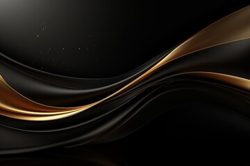 Abstract black and gold wavy background with subtle shimmer.