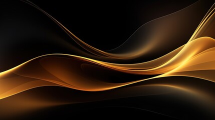 Abstract golden waves on black background.