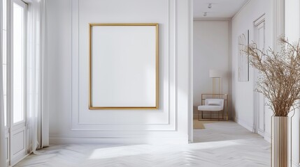 Wall mockup in white clear hallway interior 