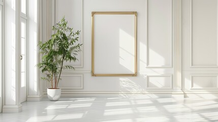 Fototapeta premium Wall mockup in white clear hallway interior 