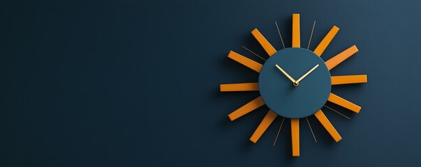 Close-up of a mid-century modern starburst wall clock with gold spokes and minimalist design, hanging in a stylish living room