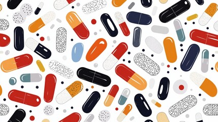 Playful illustration design of colorful vitamin pills and capsules on a white background