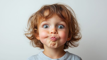 Naklejka premium A young child is playfully making silly faces with enthusiasm