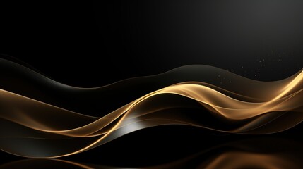 Abstract golden waves on black background.