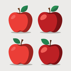 Set of vector apple with leaves, different colors, isolated on white background