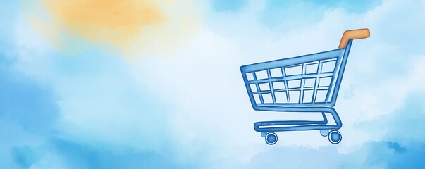 Shopping cart checkout, streamlined process, order summary, Watercolor style