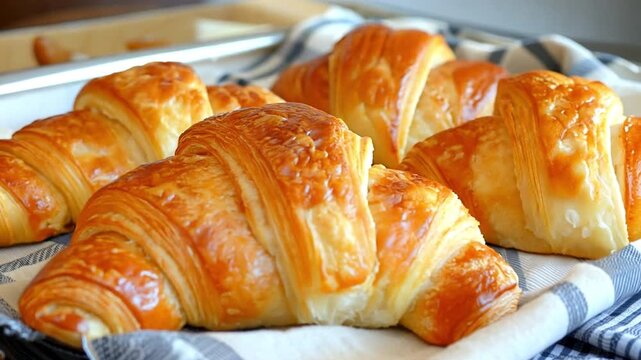 Golden-colored, freshly cooked croissants with a seductively crunchy exterior.