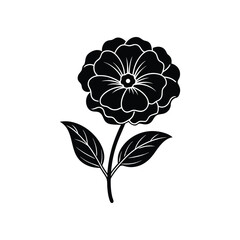 Linocut flower black silhouette vector illustration
