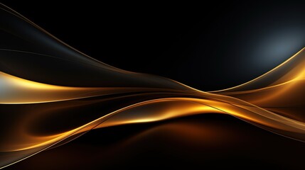 Abstract golden waves on black background.