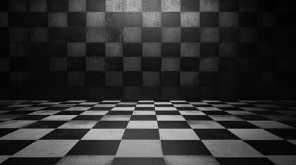 Black and White Checkered Floor with a Wall