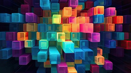 A Colorful Array of Glossy Cubes Stacked and Overlapping