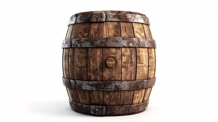 A single classic timber cask on a white background.