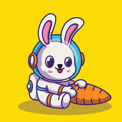 cute rabbit astronaut playing carrot