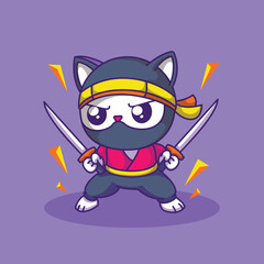 ninja cat chibi ready to fight © Ovma