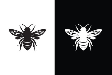 Bee silhouette icon on the white black background. Bee vector logo black white background.