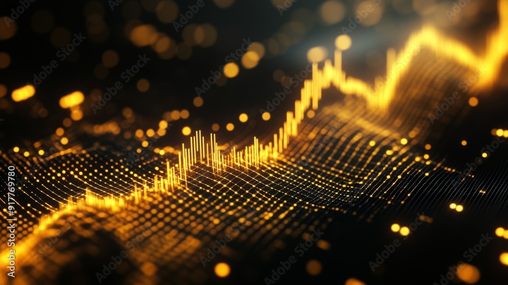 Aufkleber A close-up of a gold price chart with a dynamic upward trend in yellow and gold lines, displayed on a sleek black background.