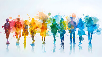 Fantastical 3D Flat Icon: People Presenting Watercolor Business Plans with Projectors on White Background   Magical and Creative Business Planning Concept with Ample Space for Grap