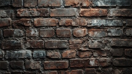 Obraz premium A close-up of a weathered brick wall with an empty and aged texture, highlighting its historical and worn features.