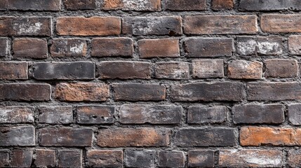 A close-up of a weathered brick wall with an empty and aged texture, highlighting its historical and worn features.