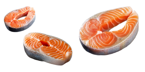 Raw salmon steak isolated on transparent background