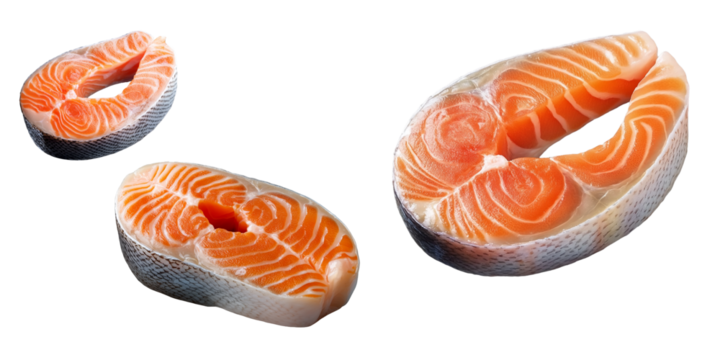 Raw salmon steak isolated on transparent background