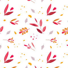 Autumn seamless pattern for decoration, furniture and stationery. Red branches on a white background.