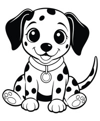 Naklejka premium Dalmatian Dog cartoon vector illustration, Happy Dalmatian puppy vector image, animal line illustration hand drawn black and white vector