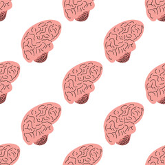 Vector flat anatomical Illustration. Human brain  seamless pattern.