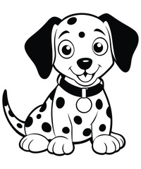 Dalmatian Dog cartoon vector illustration, Happy Dalmatian puppy vector image, animal line illustration hand drawn black and white vector