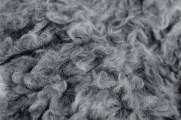 Grey hemp eco fur. Fabric sample. Close-up.