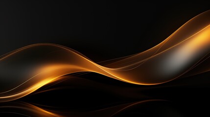Abstract black background with glowing gold wave.