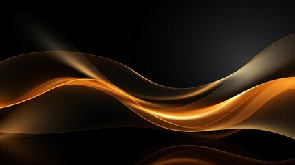 Abstract black background with glowing golden waves.