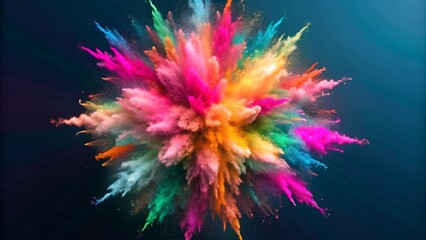Obraz premium Colored powder explosion on gradient dark background.