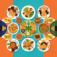 A vibrant, world-inspired tableau for World Food Day