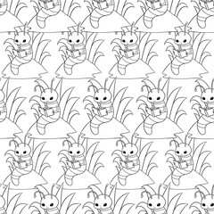 Cute Little Bookworm Inspired Repeat Pattern Design as Coloring Books