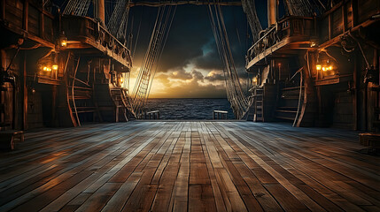 Fototapeta premium empty pirate ship deck background for theater stage scene