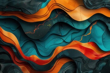Obraz premium Abstract 4K wallpaper, colorful design, intricate shapes, varied textures, teal and orange palette, lively and vivid