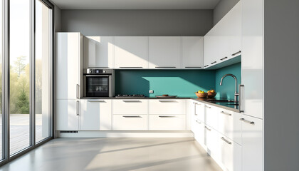 Bright and Airy Kitchen Interior with Seamless Indoor-Outdoor Flow