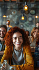 Obraz premium Enchanted Meeting Table with Luminous Smiles Magical Group Gathering Photo Concept