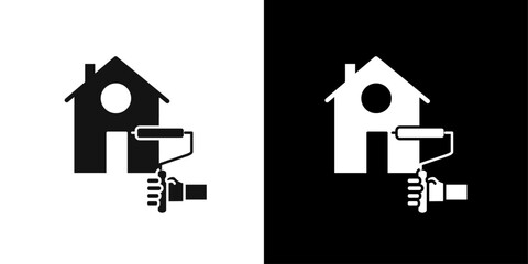 House with roller for painting icon Symbol mark in filled style