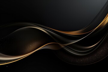 Abstract black background with gold curved lines and glitter.