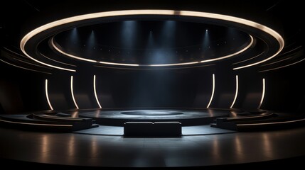 Big empty hall for podcast, interview or public TV show. Neural network ai generated art