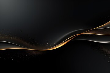 Abstract black background with gold glitter and waves.