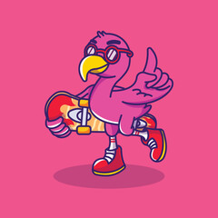 cool flamingo character holding a skate board