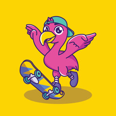 flamingo character with skate board