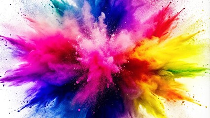 Fototapeta premium Colorful powder explosion on white background.