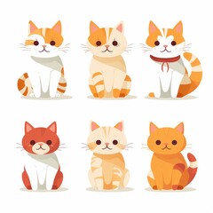 Cute Cartoon Cats Sitting in a Row - Adorable Pet Illustrations