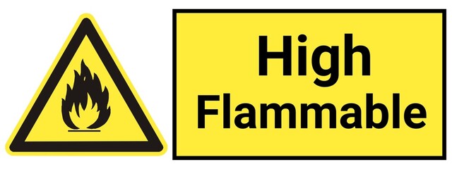 Obraz premium High flammable warning sign board with text and symbol. flammable Gas Warning Sticker to inform of the presence of flammable gas nearby.