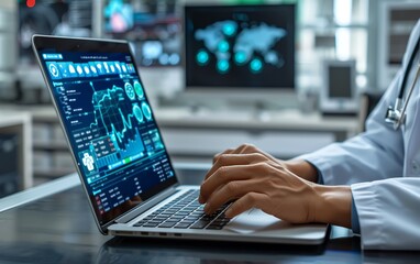 Doctor using laptop for virtual consultation