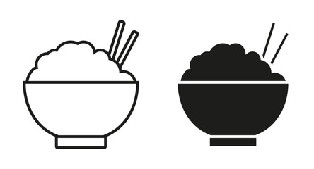 Bowl of rise icon. Bowl icon. Bowl of rise with chopsticks. Asian food icon.